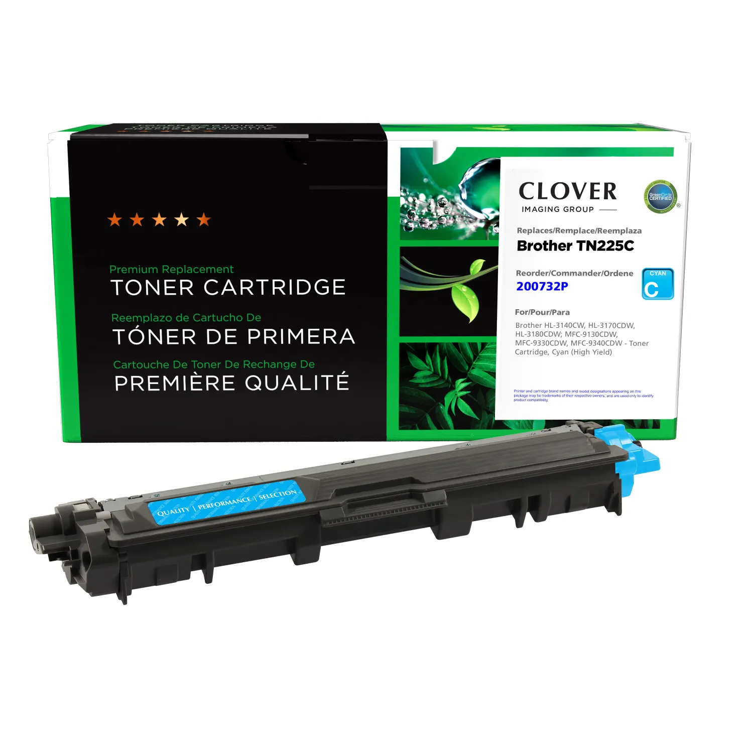 Clover Remanufactured High Yield Cyan Toner Cartridge for Brother TN225 200732P