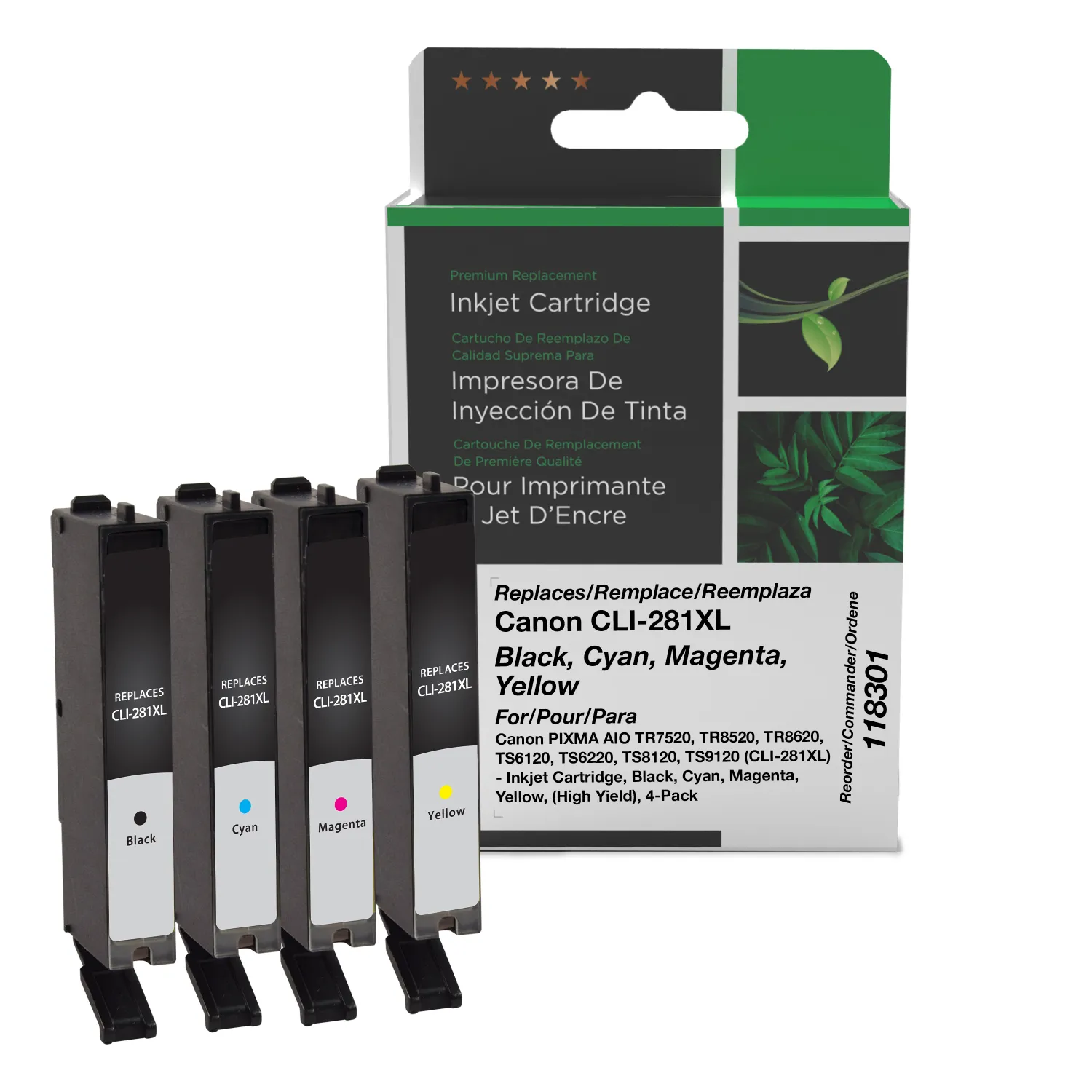 Clover Remanufactured High Yield Black, Cyan, Magenta, Yellow Ink Cartridges for Canon CLI-281XL 4-Pack 118301