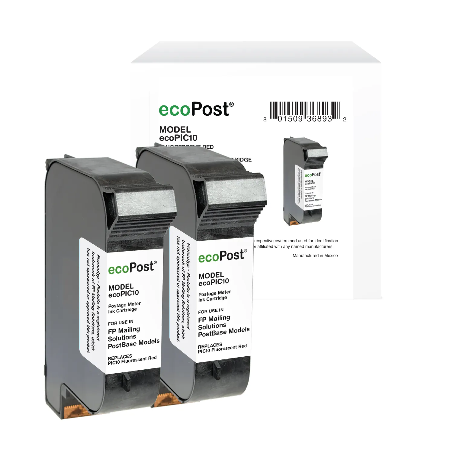 ecoPost Remanufactured Postage Meter Fluorescent Red 2 Pack Ink ...