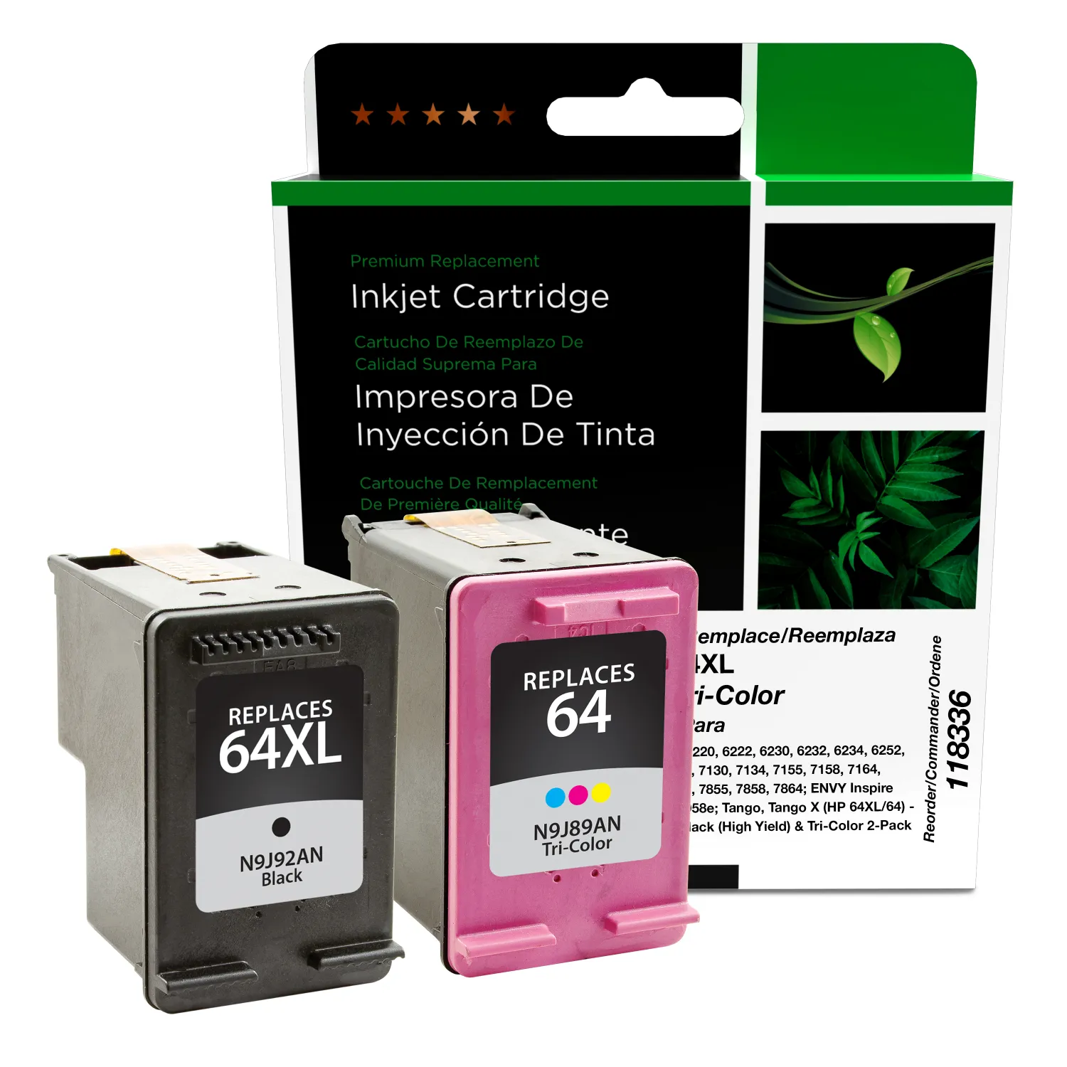 Clover Remanufactured Clover Imaging Remanufactured Black High Yield, Tri-Color Ink Cartridges for HP 64XL/64 (3YP23AN) 2-Pack 118336