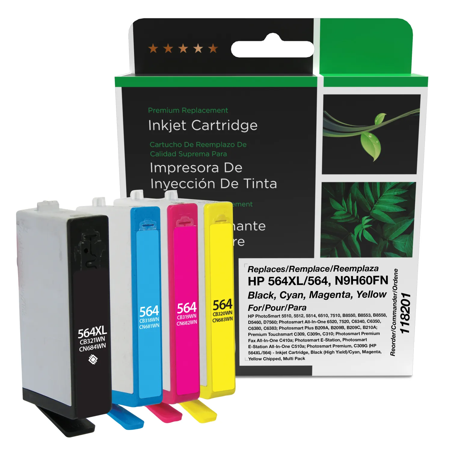Clover Remanufactured Black High Yield, Cyan, Magenta, Yellow Ink Cartridges for HP 564XL/564 (N9H60FN) 4-Pack 118201