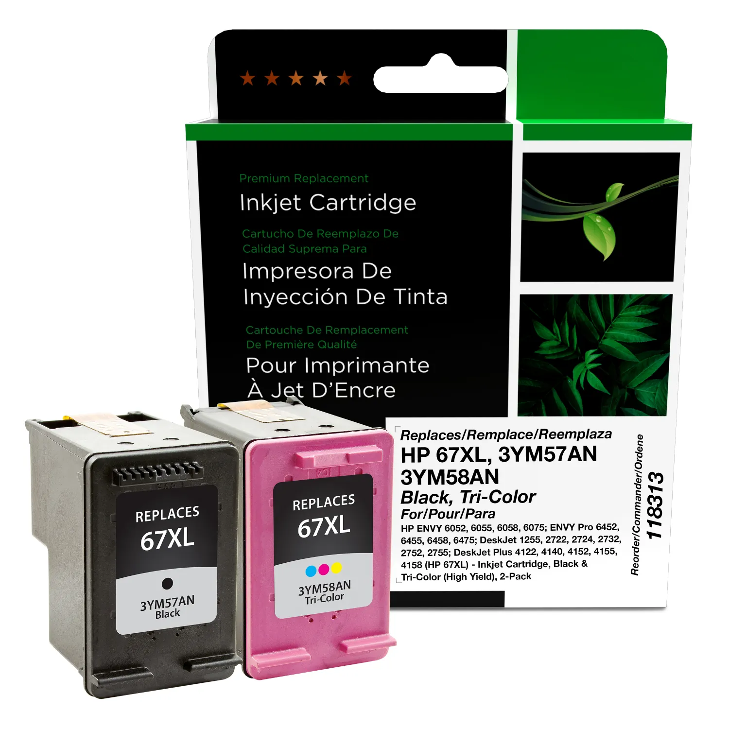 Clover Remanufactured High Yield Black, Tri-Color Ink Cartridges for HP 67XL 2-Pack 118313