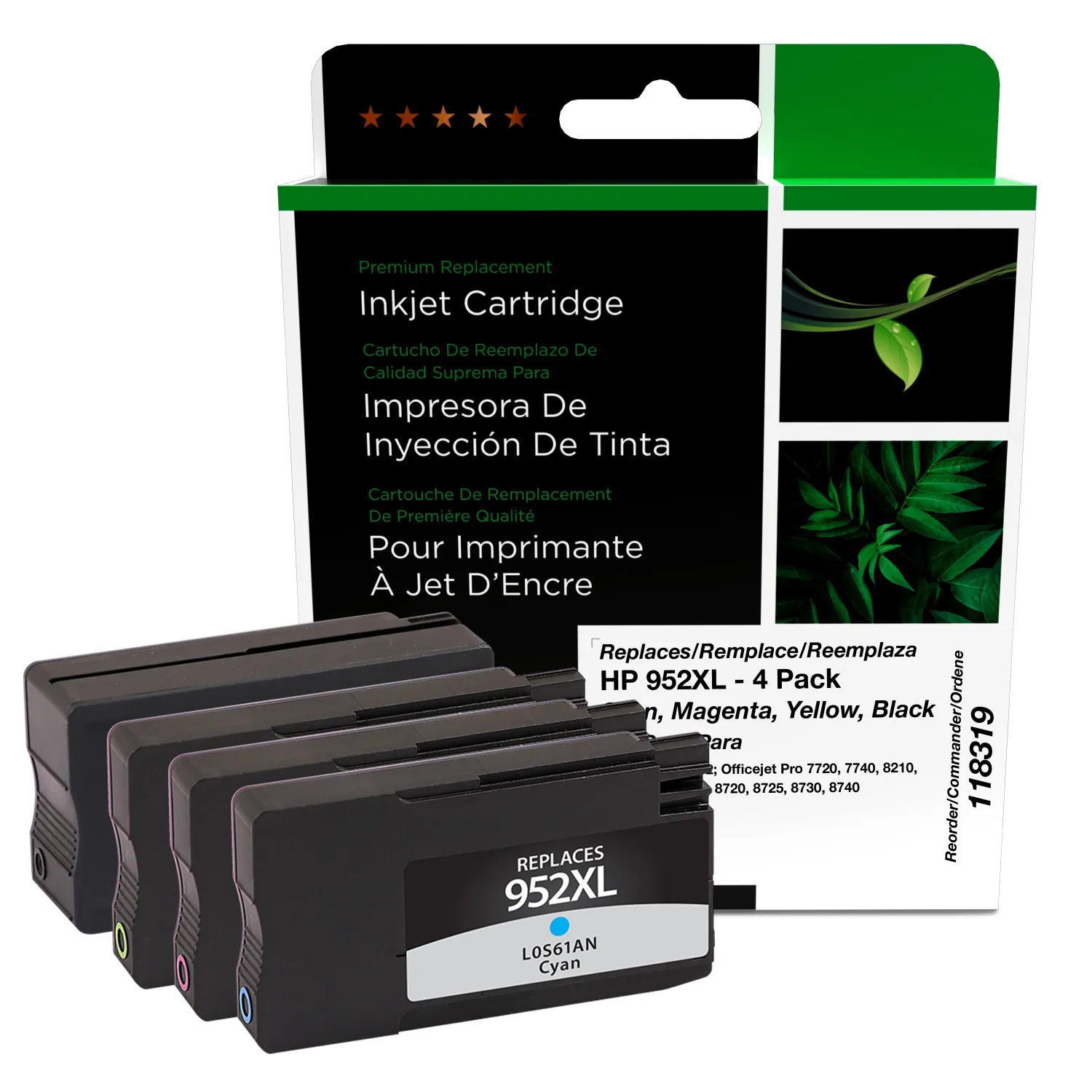 Clover Remanufactured High Yield Black, Cyan, Magenta, Yellow Ink Cartridges for HP 952XL 4-Pack 118319