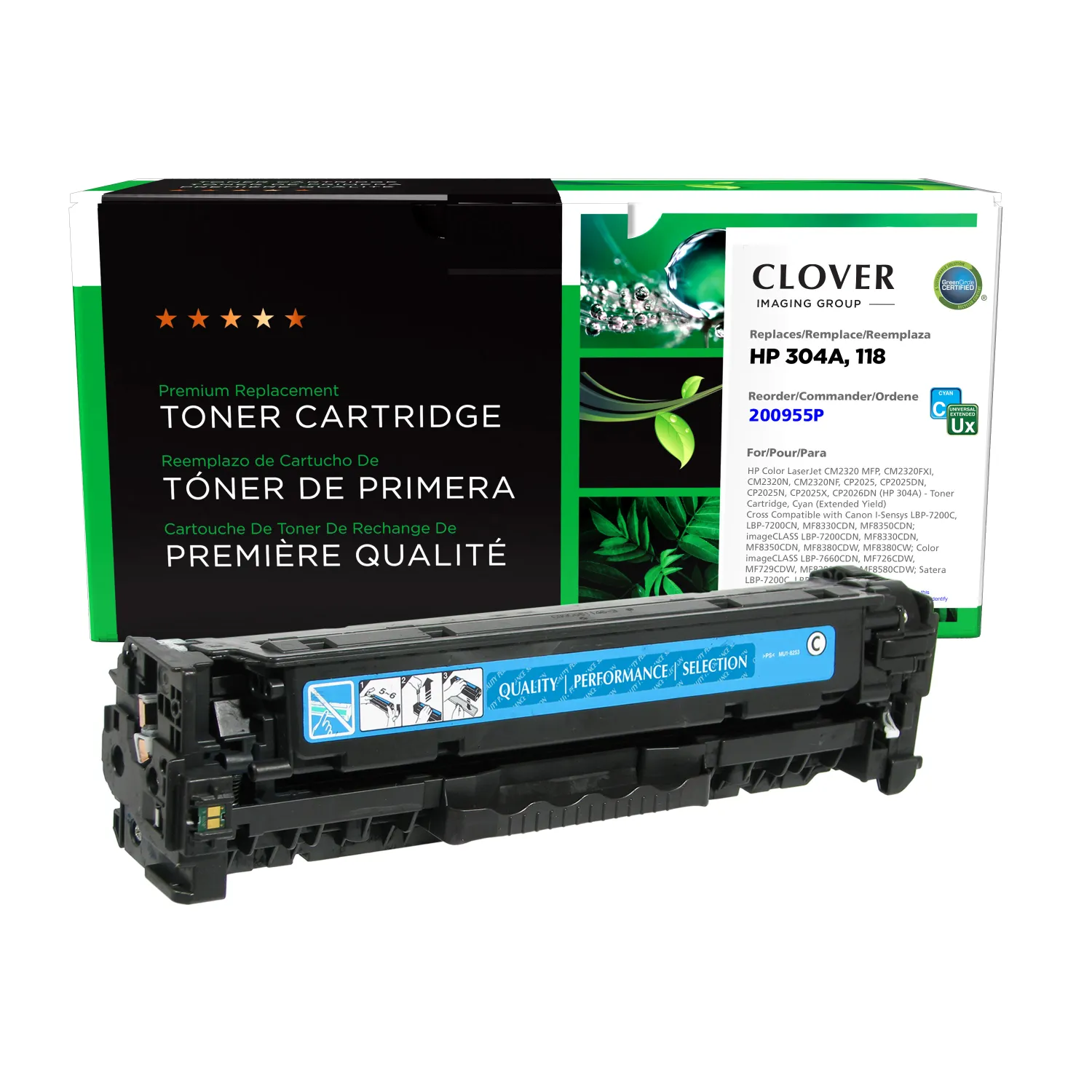 Clover Remanufactured Extended Yield Cyan Toner Cartridge for HP CC531A 200955P