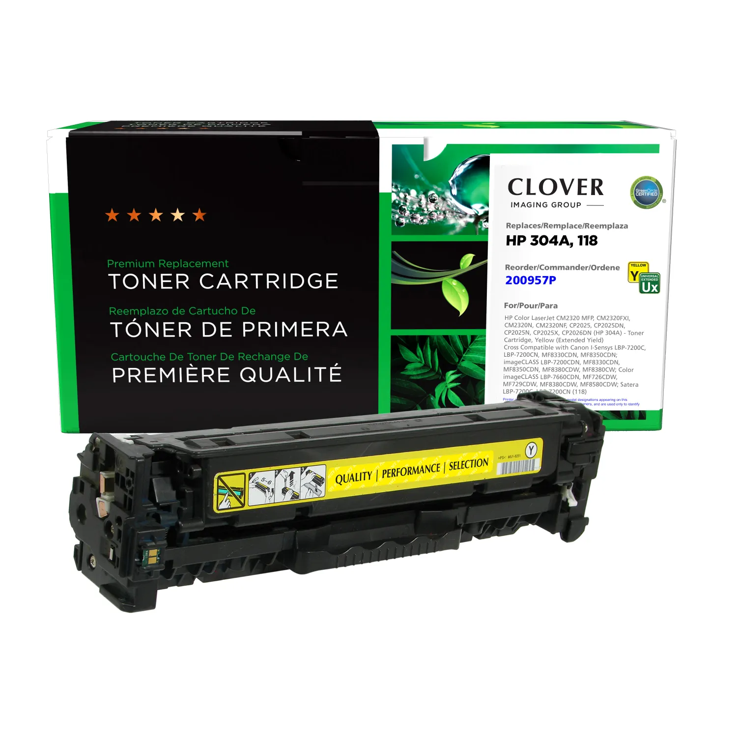 Clover Remanufactured Extended Yield Yellow Toner Cartridge for HP CC532A 200957P