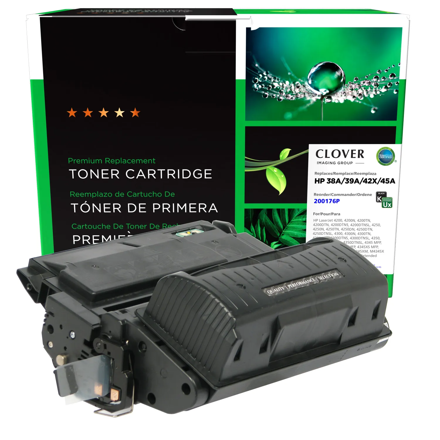 Clover Remanufactured Universal Extended Yield Toner Cartridge for HP Q1338A/Q1339A/Q5945A/Q5942X 200176P