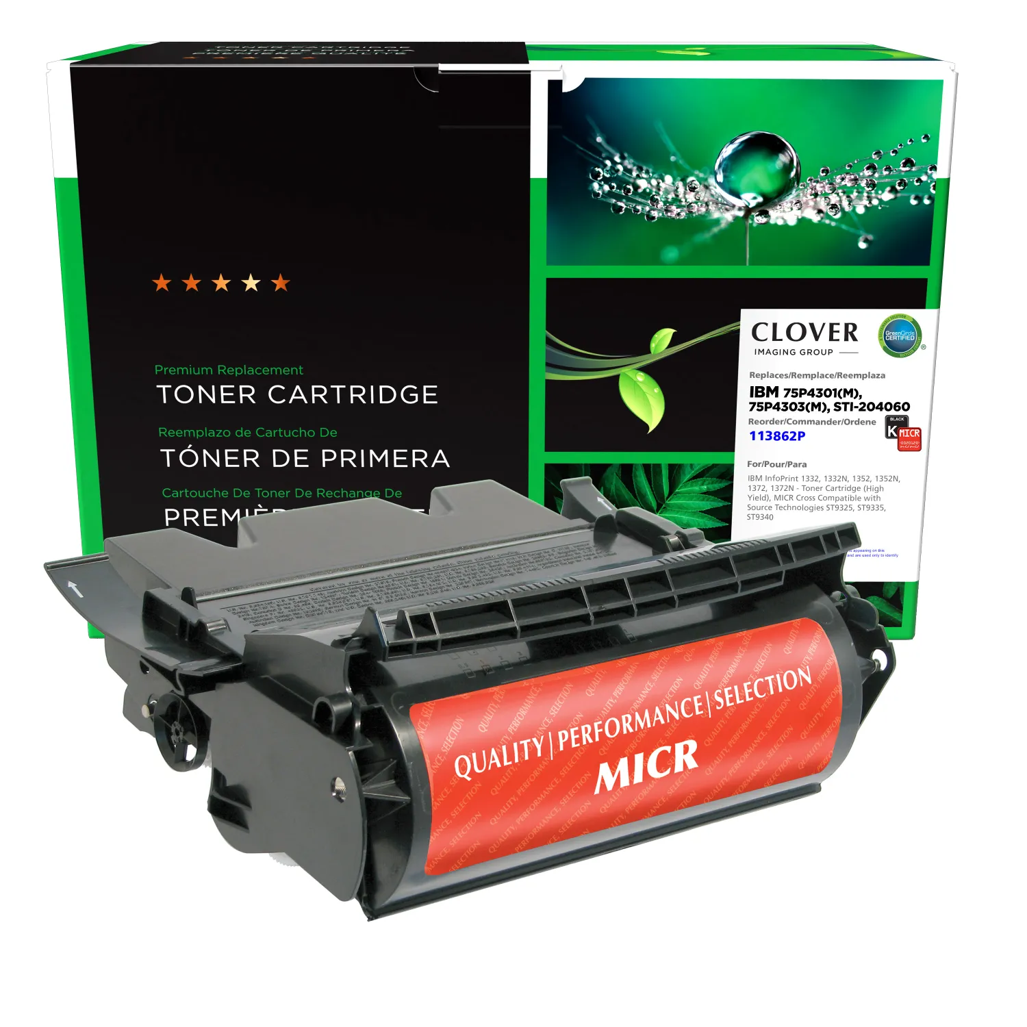 Clover Remanufactured High Yield MICR Toner Cartridge for IBM 1332/1352/1372, Source Technologies ST9325/ST9335 113862P