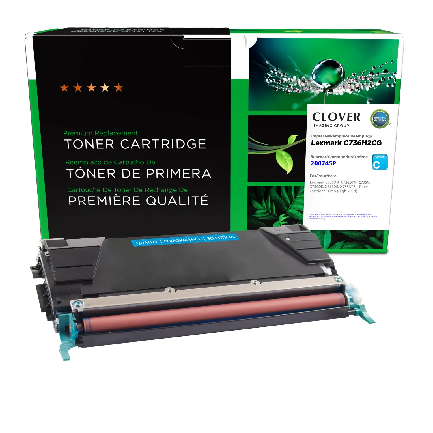 Clover Remanufactured High Yield Cyan Toner Cartridge for Lexmark C736/X736/X738 200745P