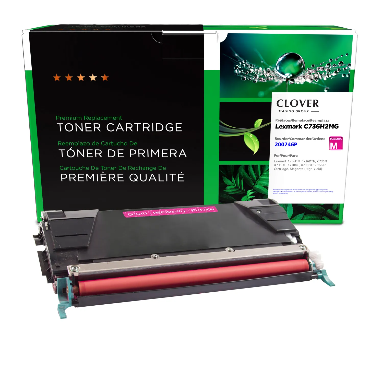 Clover Remanufactured High Yield Magenta Toner Cartridge for Lexmark C736/X736/X738 200746P