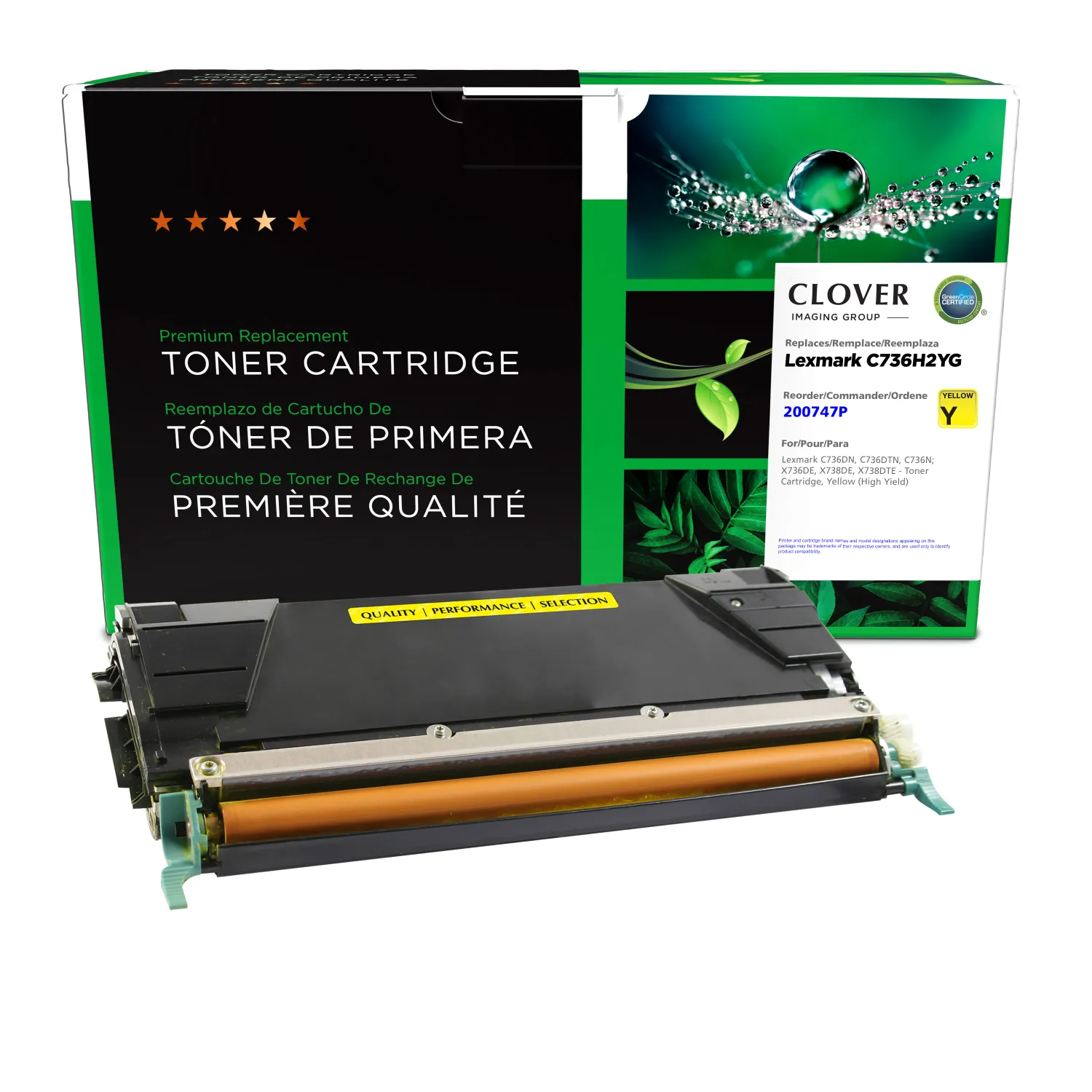 Clover Remanufactured High Yield Yellow Toner Cartridge for Lexmark C736/X736/X738 200747P