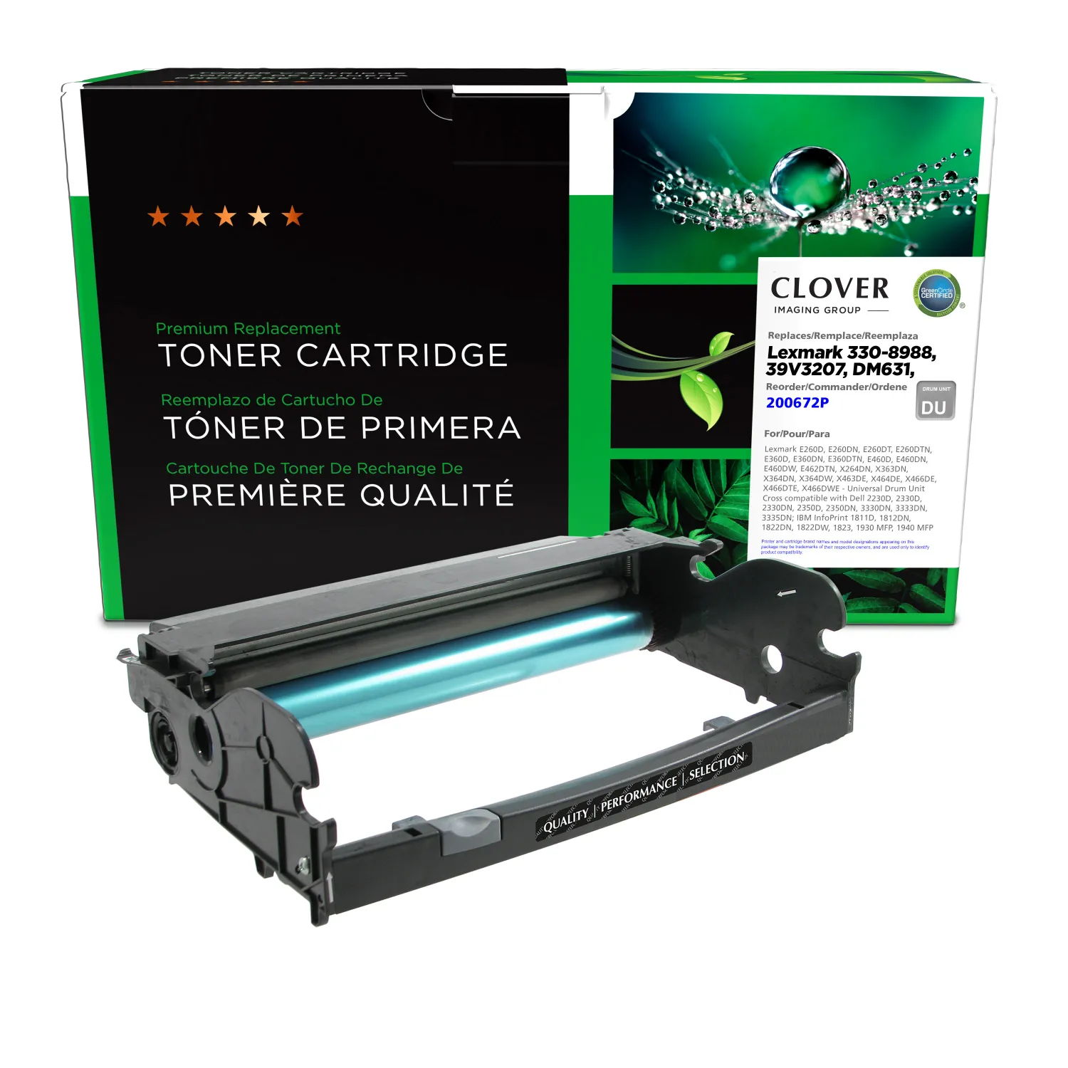 Clover Remanufactured Universal Drum Unit for Lexmark E260/360/460, Dell 2330/3300, IBM 1811/1812 200672P