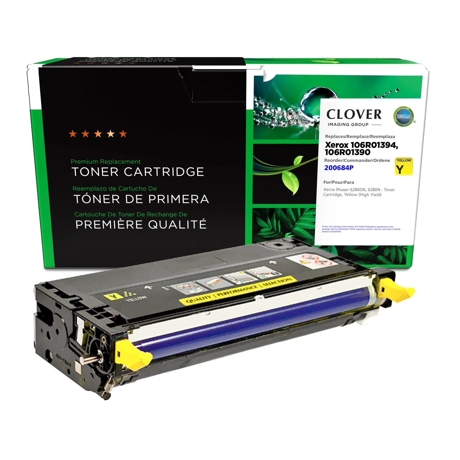 Clover Remanufactured High Yield Yellow Toner Cartridge for Xerox 106R01394/106R01390 200684P