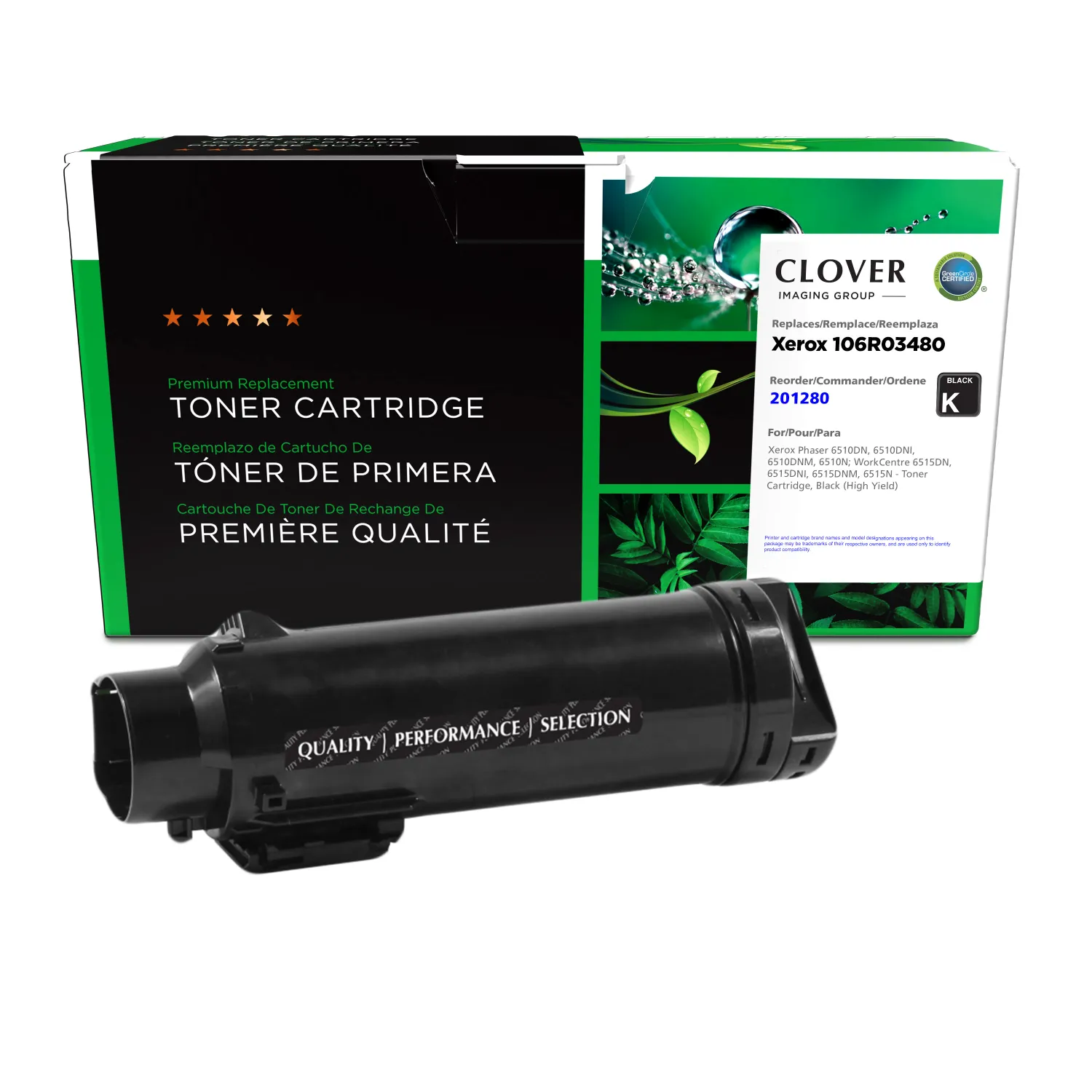 Clover Remanufactured High Yield Black Toner Cartridge for Xerox 106R03480 201280