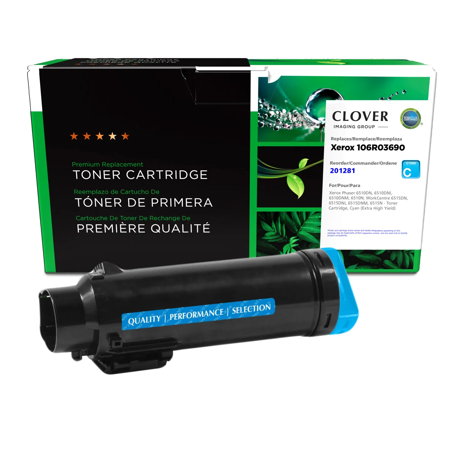 Clover Remanufactured Extra High Yield Cyan Toner Cartridge for Xerox 106R03690 201281