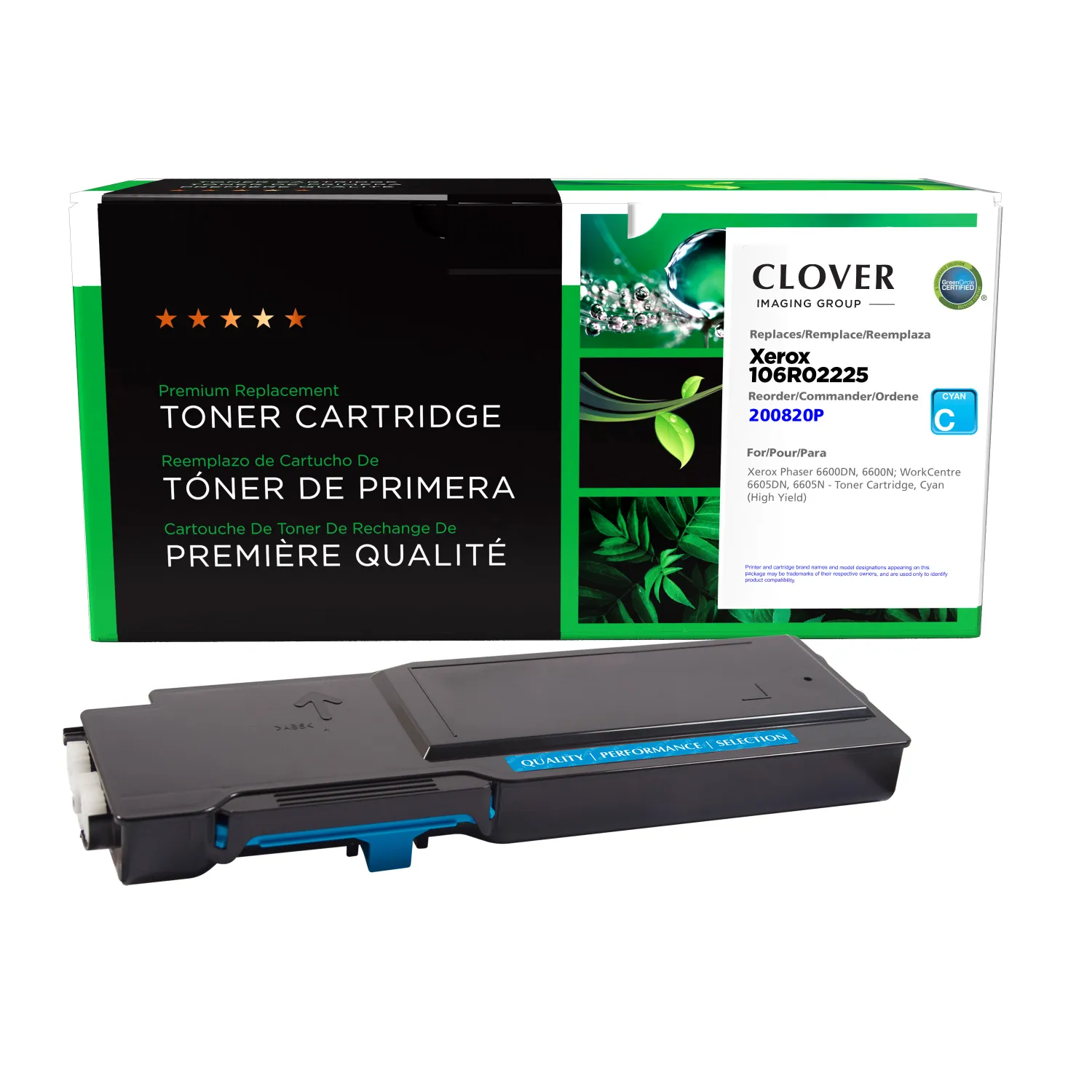 Clover Remanufactured High Yield Cyan Toner Cartridge for Xerox 106R02225 200820P