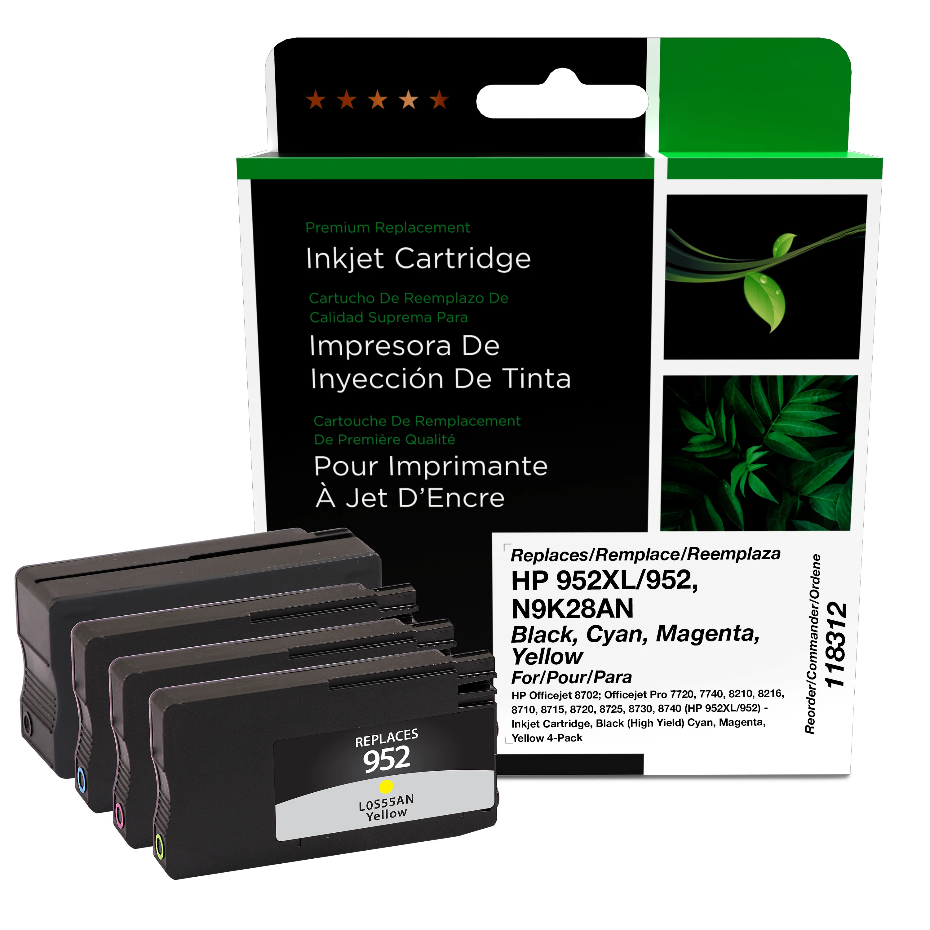 Remanufactured Cyan/Magenta/Yellow Ink, Replacement for 952 (N9K27AN), 700 Page-Yield Remanufactured Cyan/Magenta/Yellow Ink, Replacement for 952 (N9K27AN), 700 Page-Yield