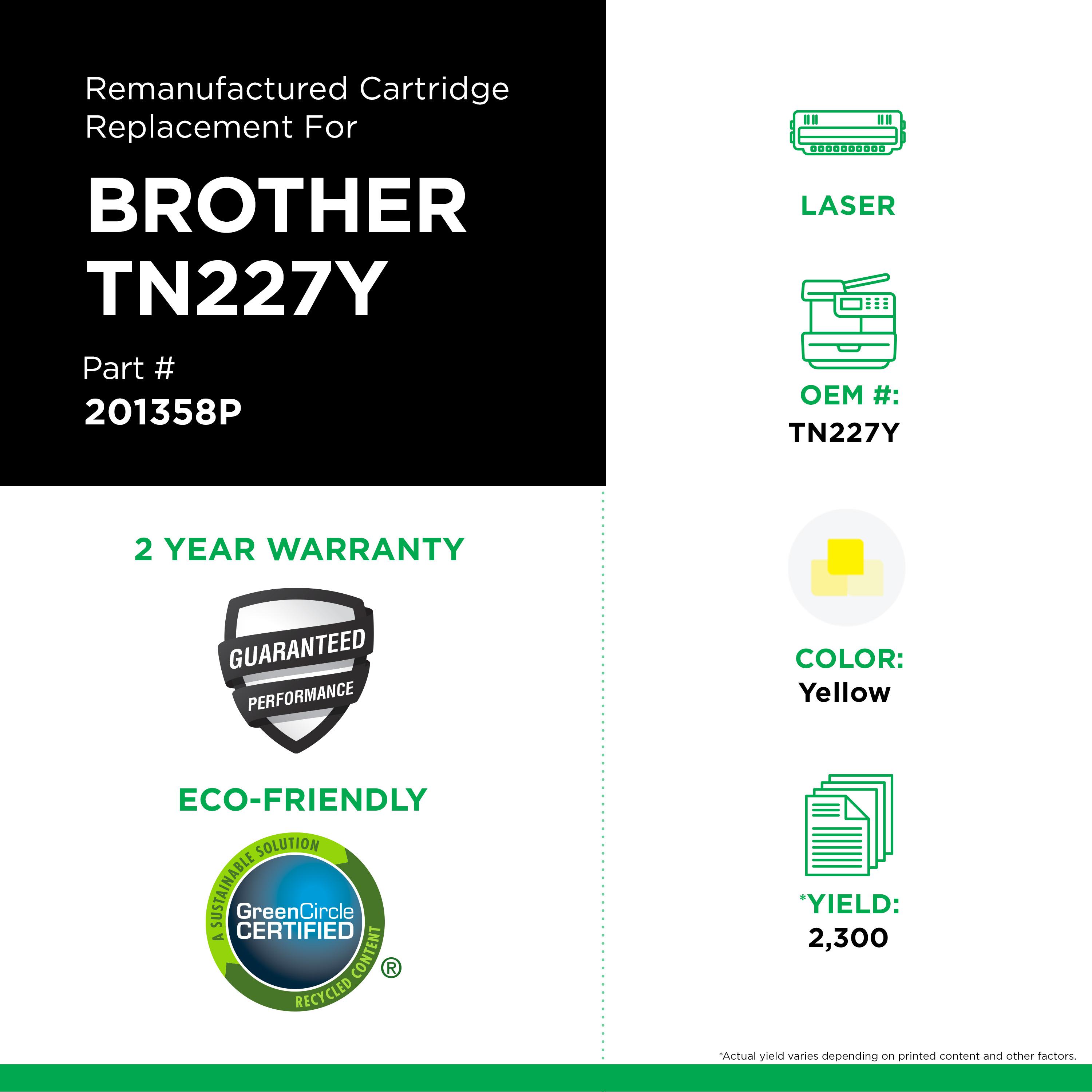 Brother TN227Y Remanufactured Yellow Color Laser Cartridge
