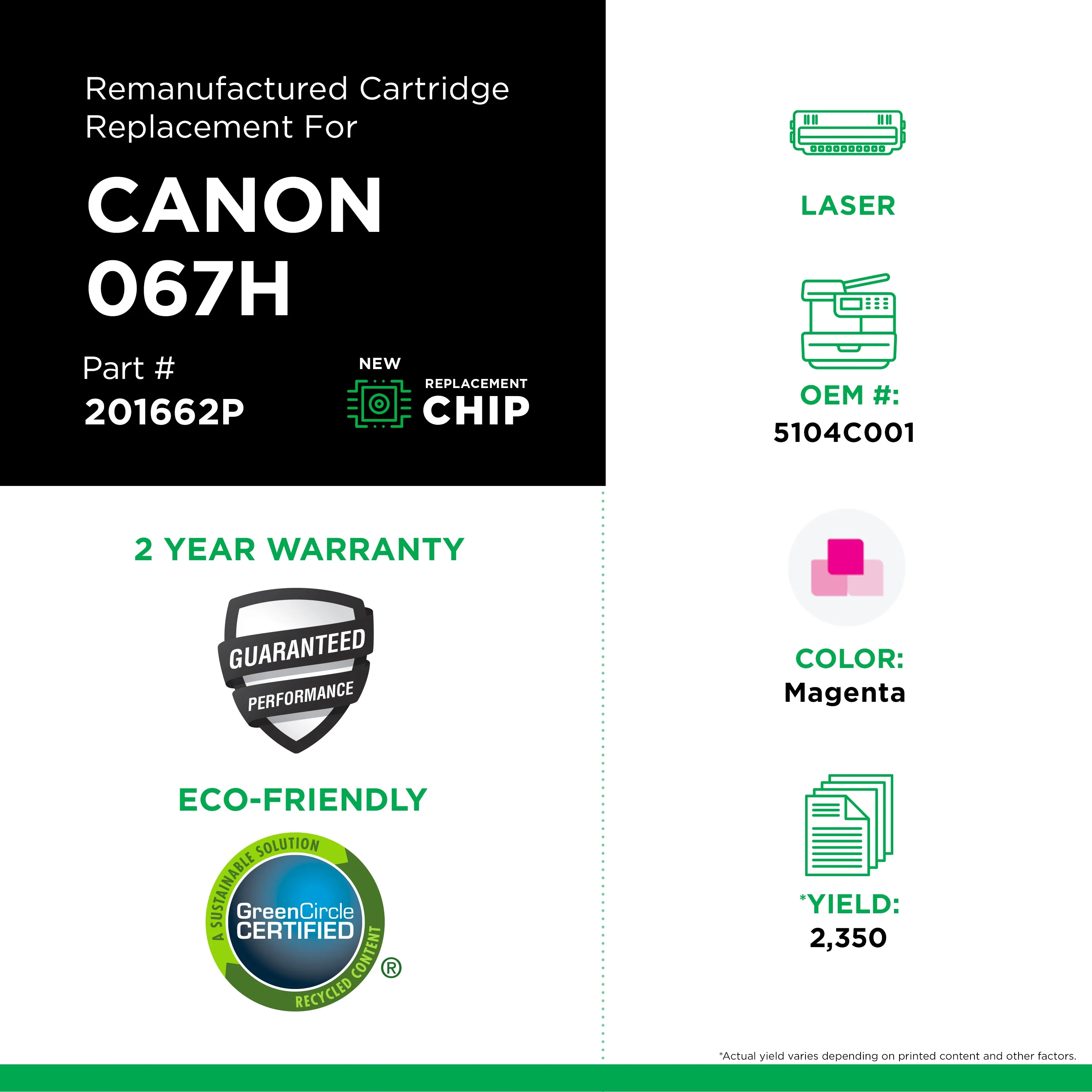 5104C001 (067H) High-Yield Toner, 2,350 Page-Yield, Magenta 5104C001 (067H) High-Yield Toner, 2,350 Page-Yield, Magenta