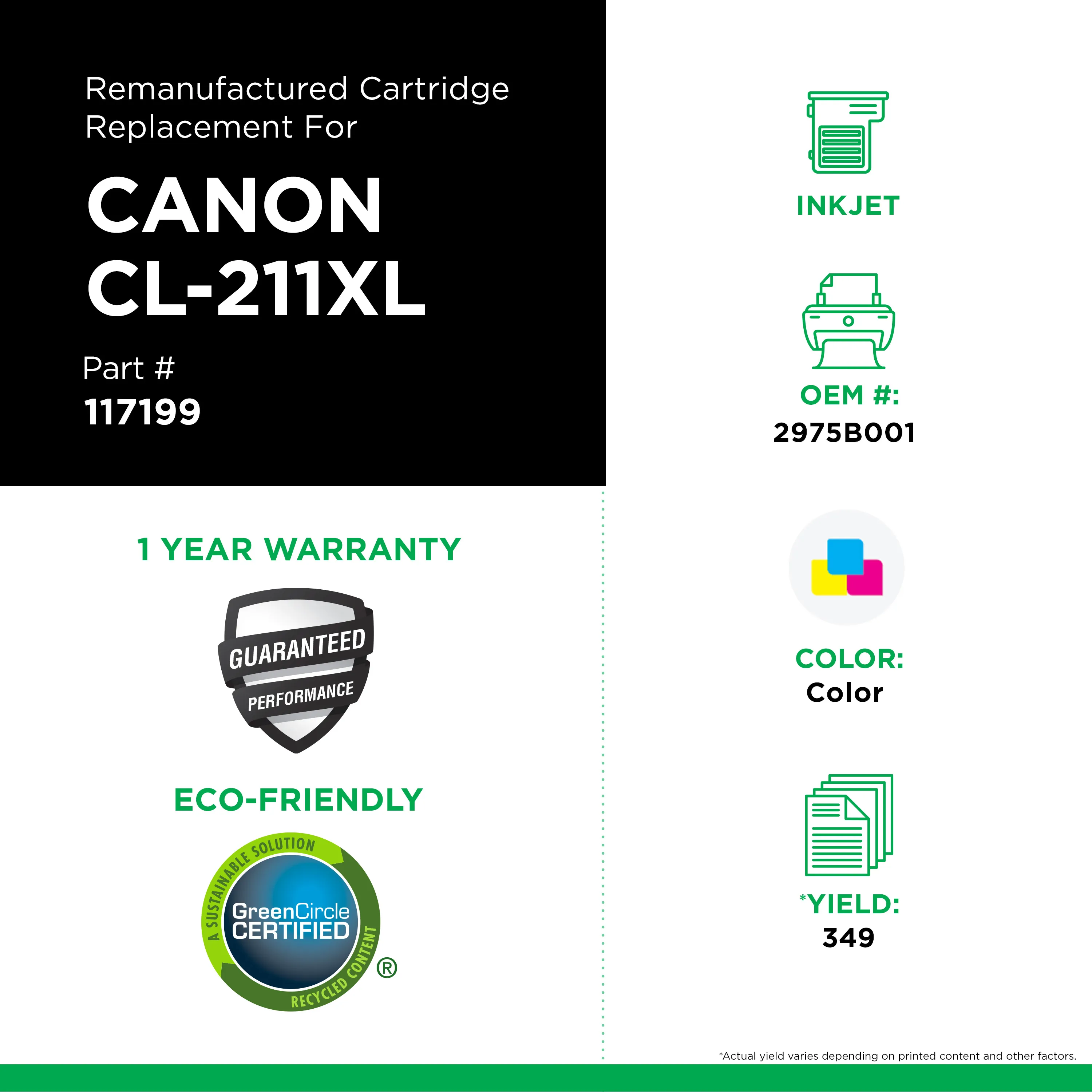 2975B001 (CL-211XL) High-Yield Ink, 349 Page-Yield, Tri-Color 2975B001 (CL-211XL) High-Yield Ink, 349 Page-Yield, Tri-Color