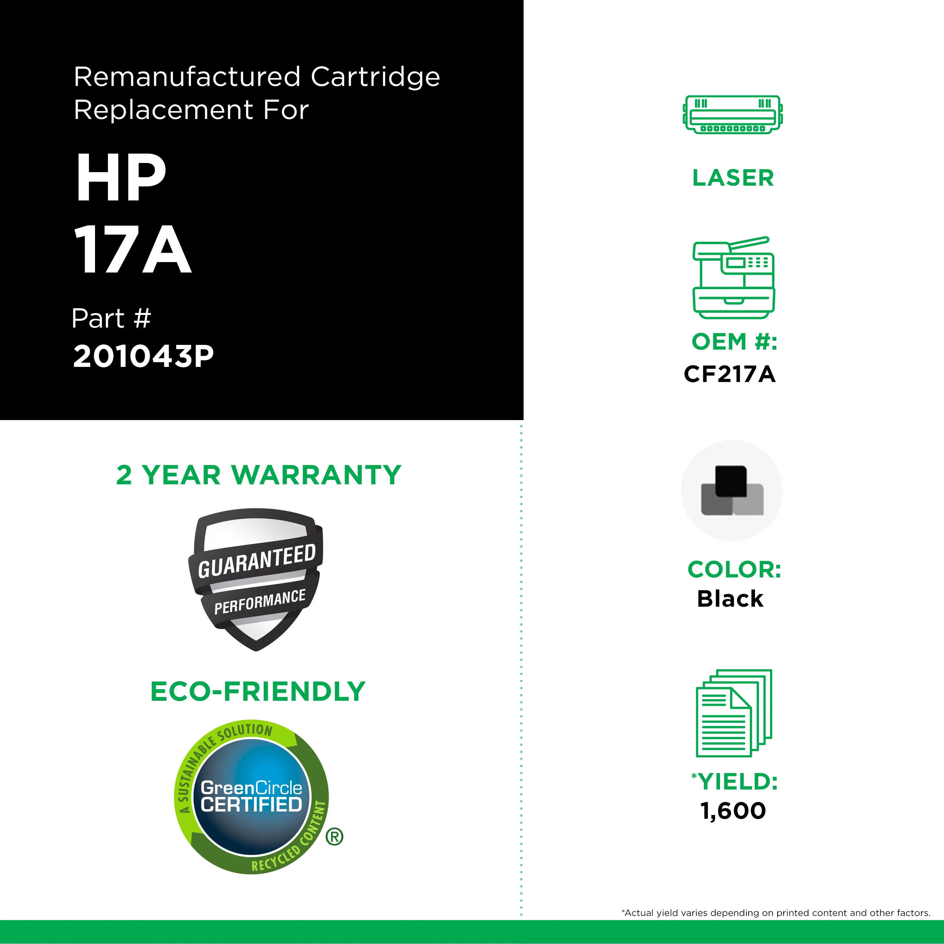 HP CF217A Remanufactured Black Laser Cartridge | Clover Imaging USA