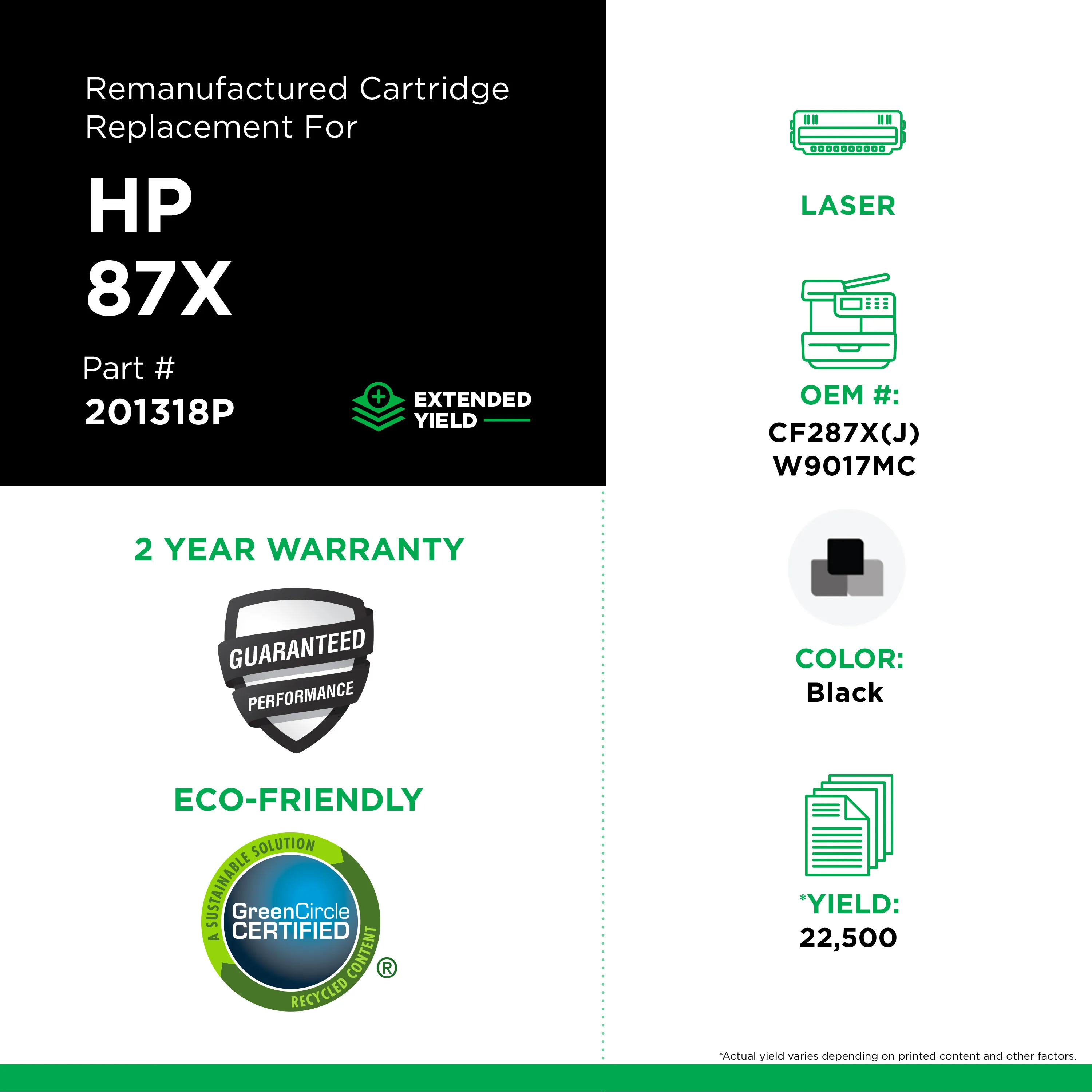 HP CF287X(J) W9017MC Remanufactured Black Laser Cartridge HP CF287X(J) W9017MC Remanufactured Black Laser Cartridge