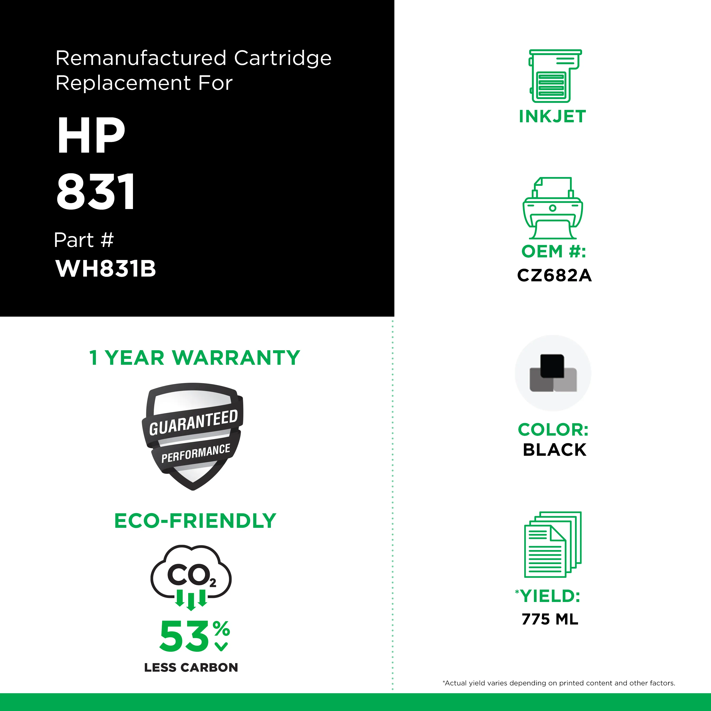 HP CZ682A Remanufactured Black Wide Format Ink Cartridge | Clover