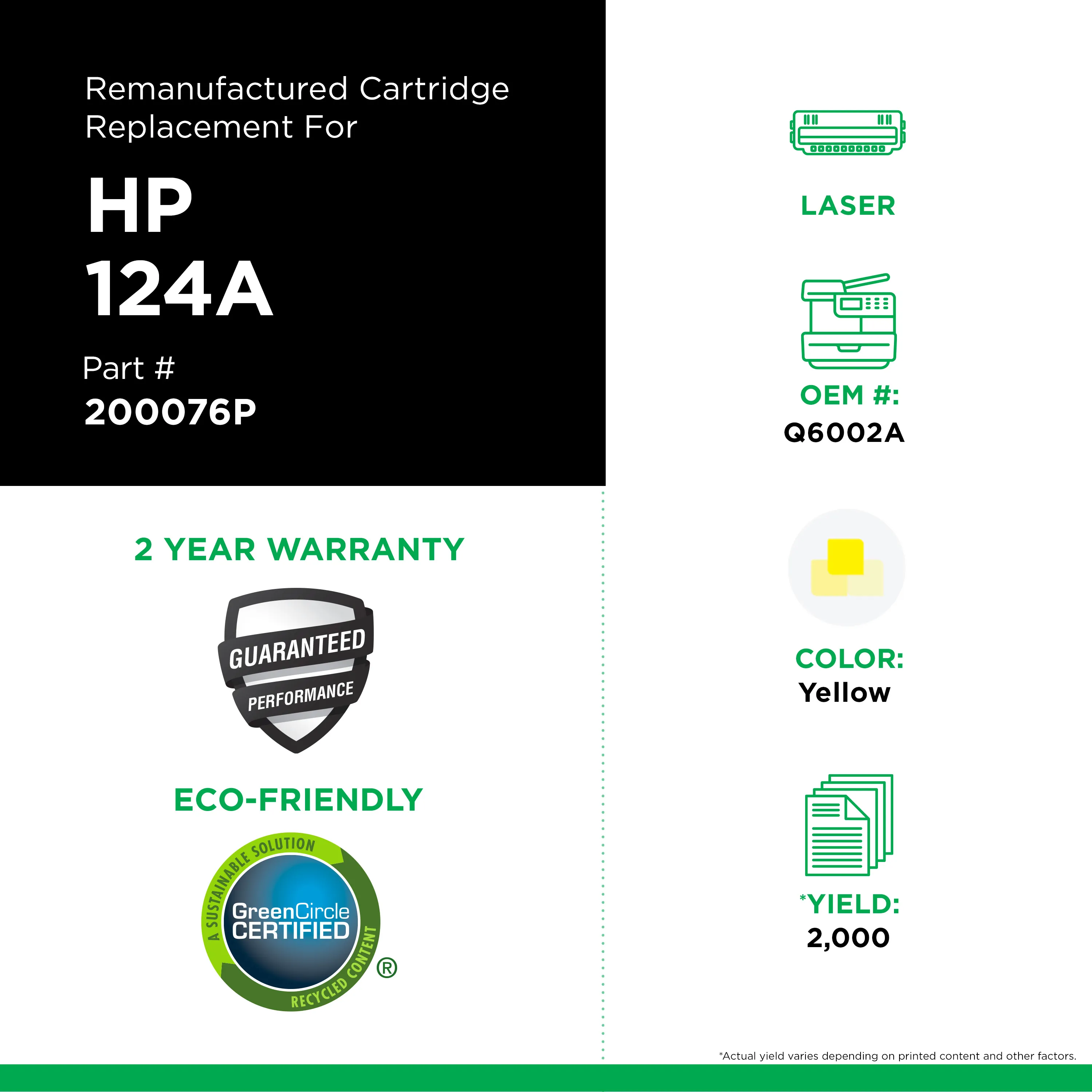 Hpq Color Guide HP Q6002A Remanufactured Yellow Color Laser Cartridge | Clover Imaging USA