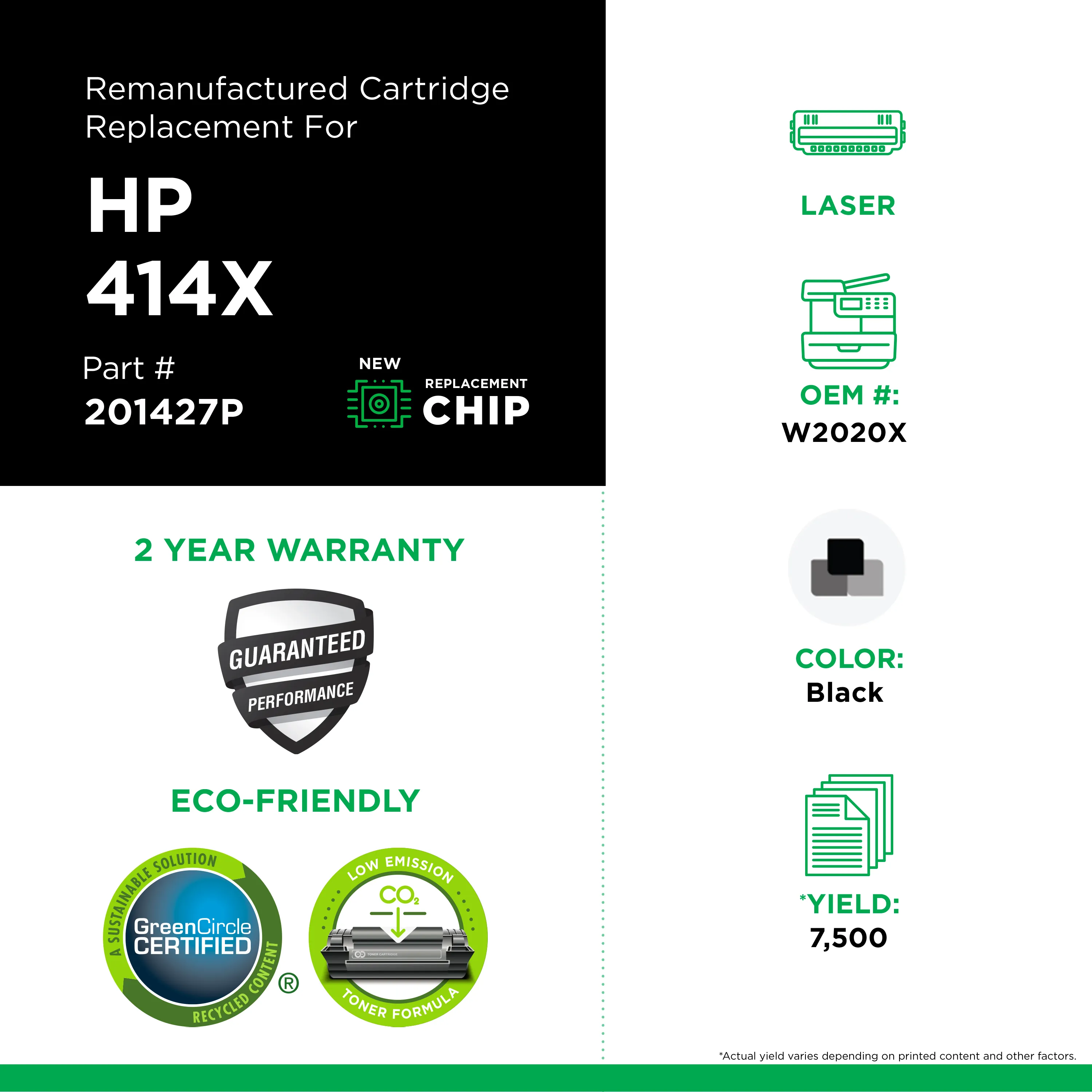 HP W2020X Remanufactured Black Color Laser Cartridge | Clover