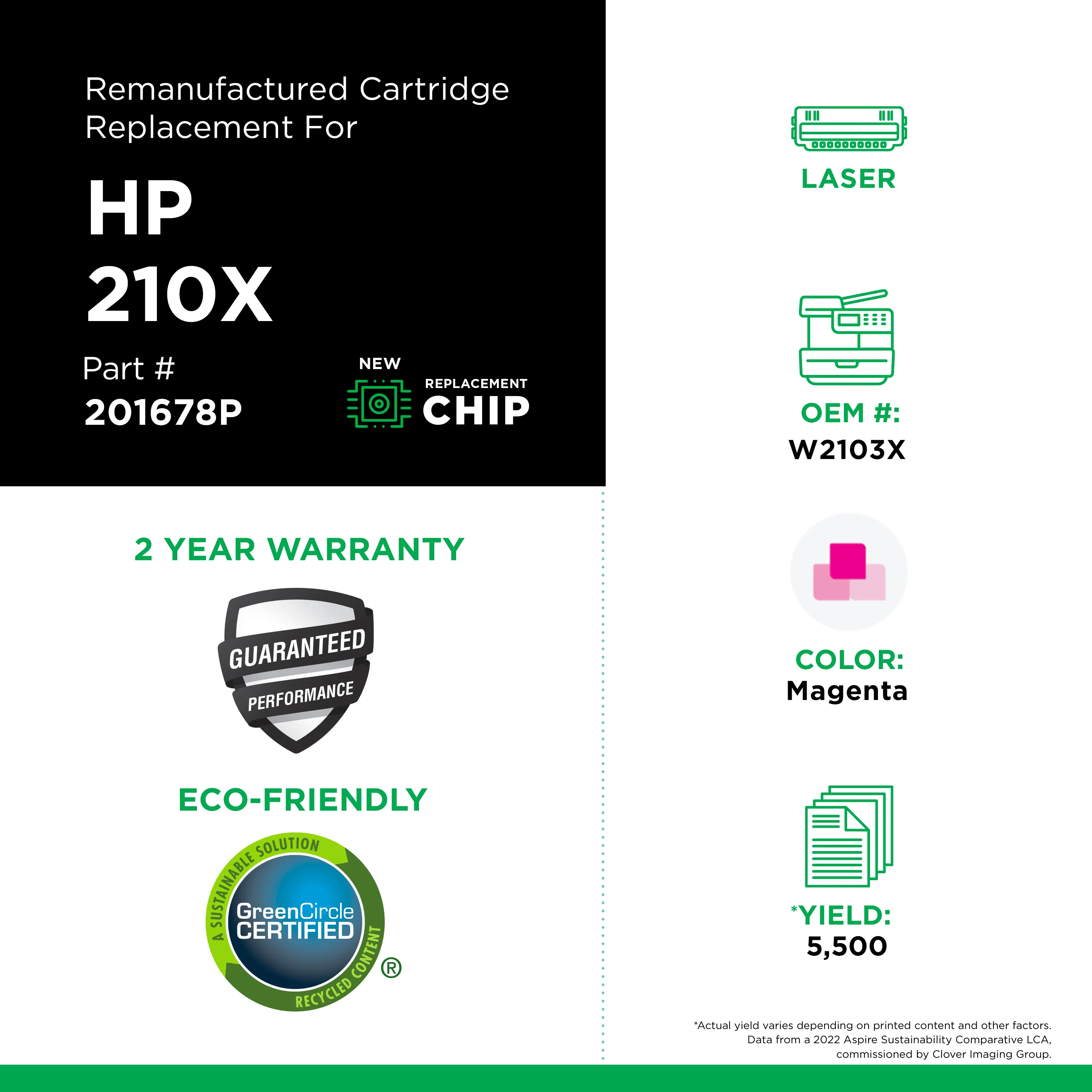 HP W2103X Remanufactured Magenta Color Laser Cartridge | Clover
