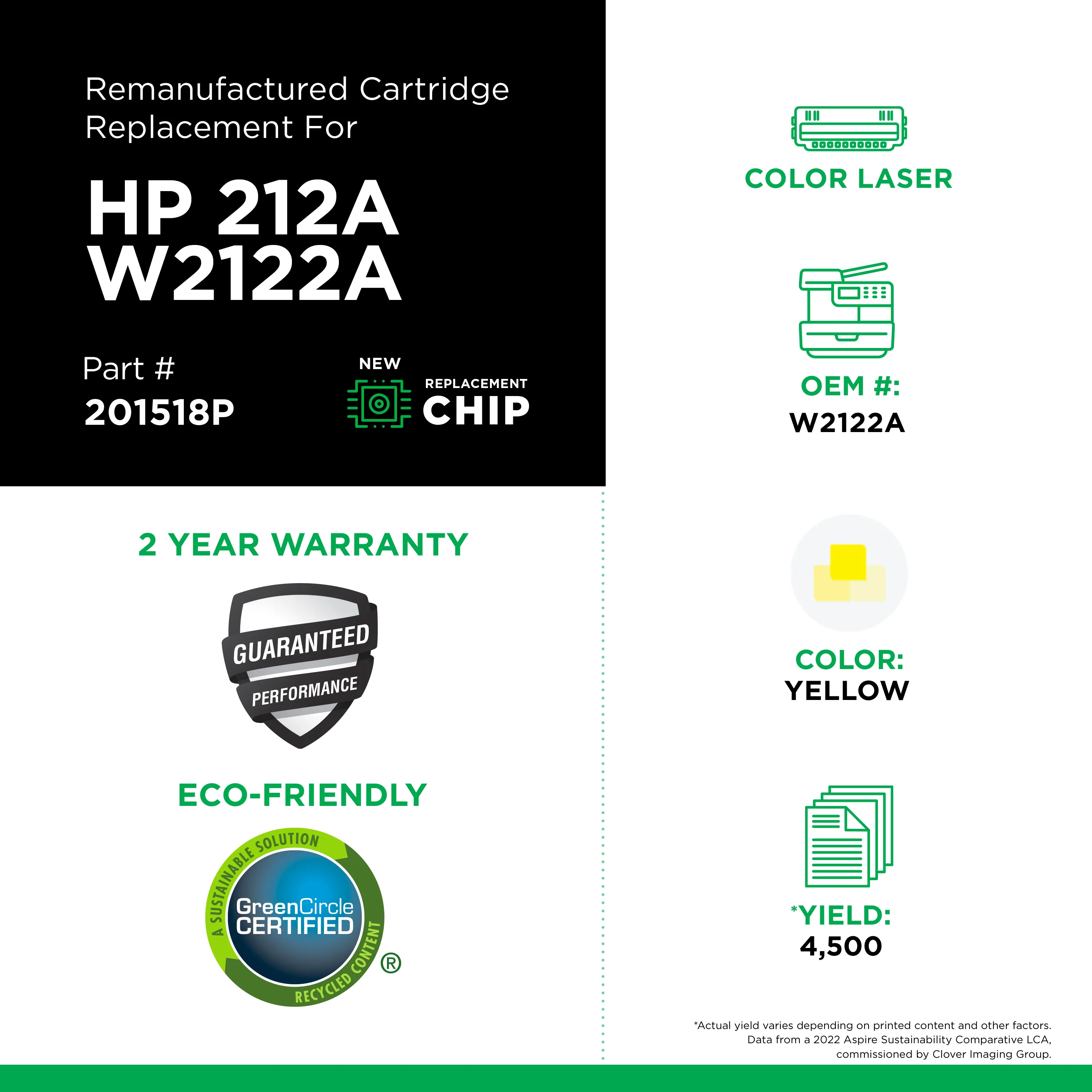 Remanufactured Cyan Toner, Replacement for 212A (W2121A), 4,500 Page-Yield Remanufactured Cyan Toner, Replacement for 212A (W2121A), 4,500 Page-Yield