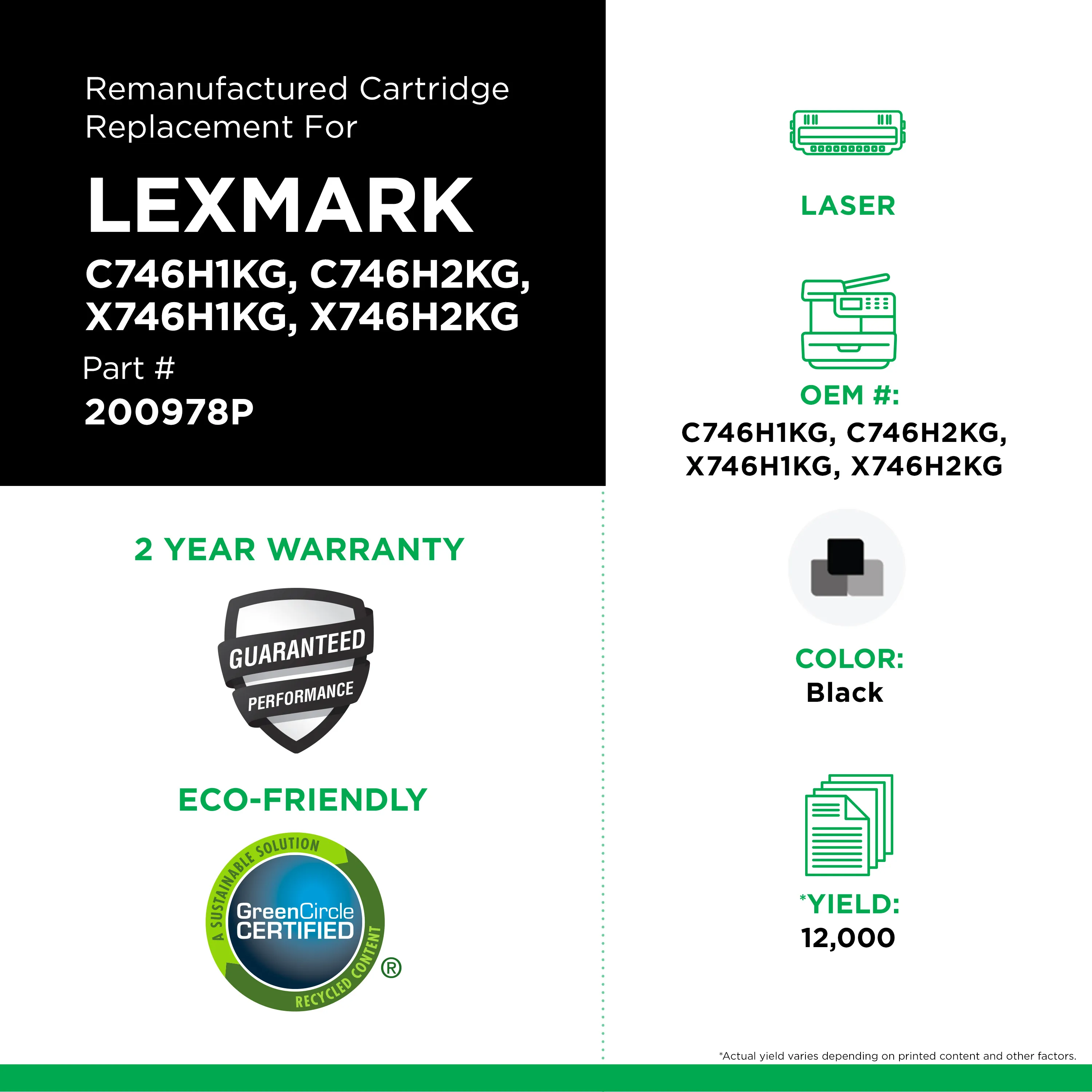 Lexmark 746 Lexmark C746H1KG C746H2KG Remanufactured Black Color Laser Cartridge ...