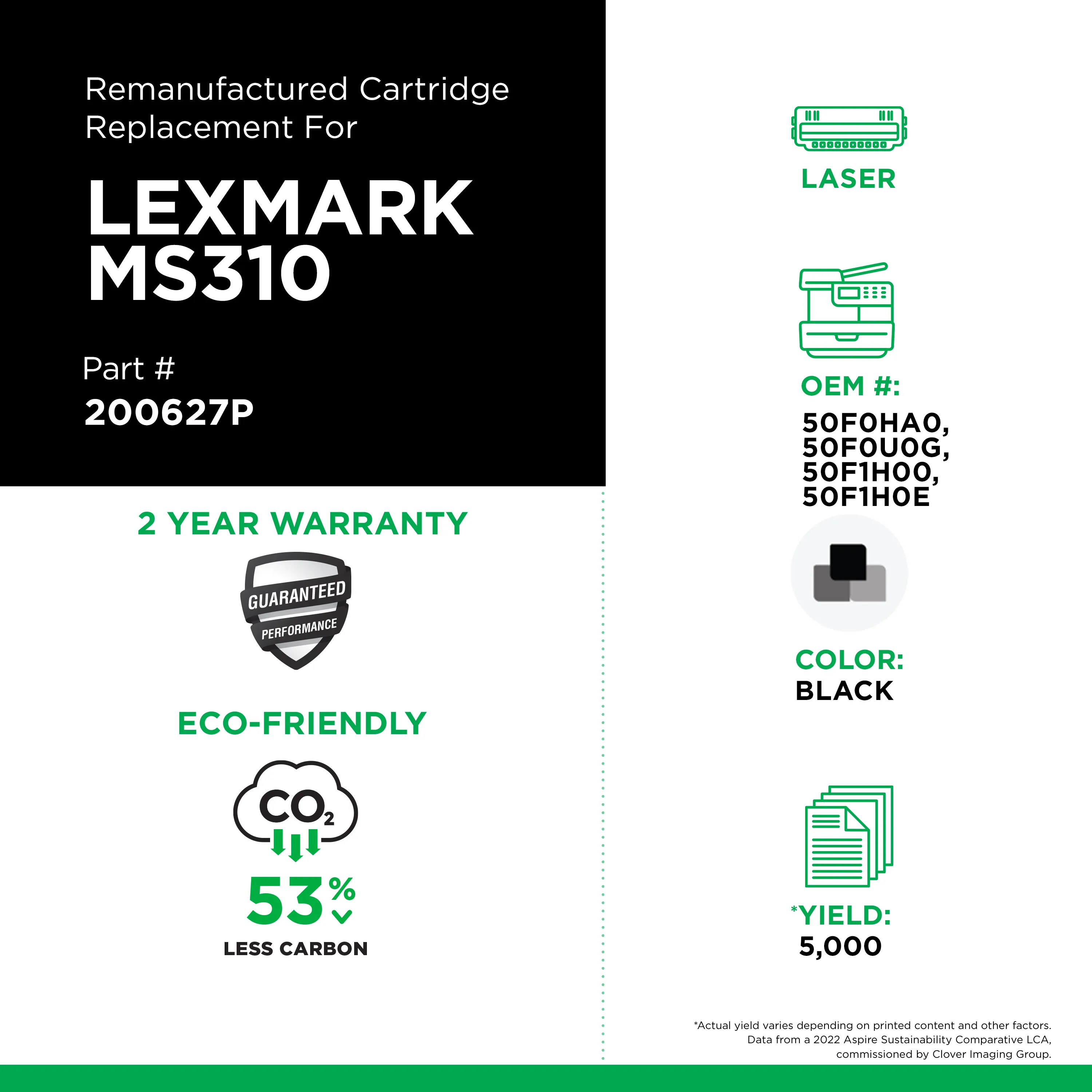 Remanufactured 50F0HA0/50F1H00 High-Yield Toner, 5,000 Page-Yield, Black Remanufactured 50F0HA0/50F1H00 High-Yield Toner, 5,000 Page-Yield, Black