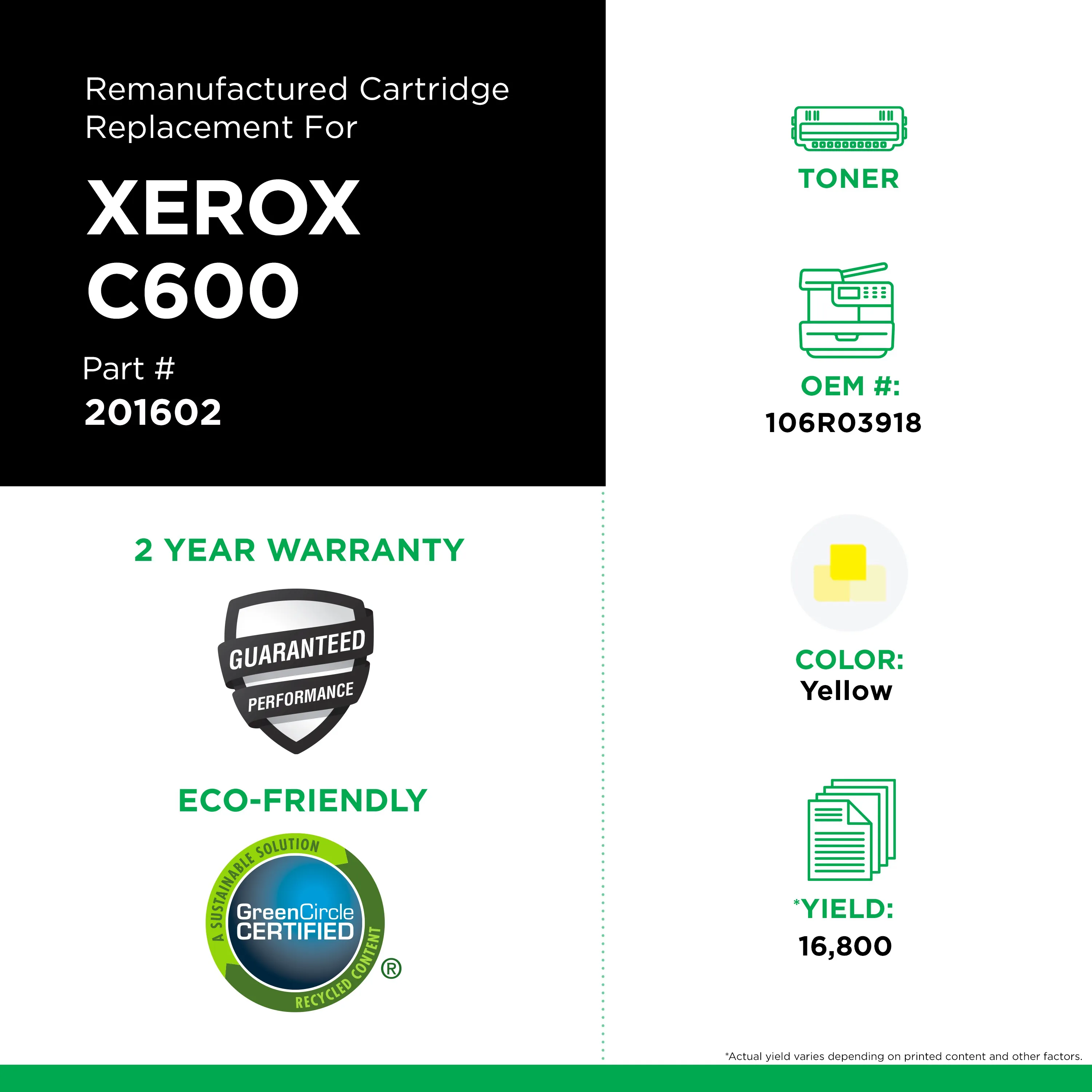Xerox 106R03918 Remanufactured Yellow Color Laser Cartridge Xerox 106R03918 Remanufactured Yellow Color Laser Cartridge