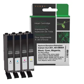 Clover Imaging Remanufactured Black, Cyan, Magenta, Yellow Ink Cartridges for Canon CLI-251 (6513B004) 4-Pack