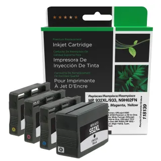 Clover Imaging Remanufactured High Yield Black, Cyan, Magenta, Yellow Ink Cartridges for HP 932XL/933 (N9H62FN) 4-Pack