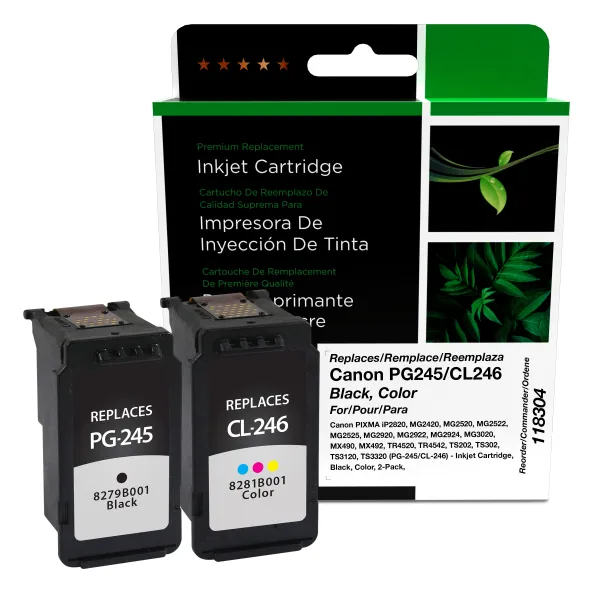 Clover Remanufactured Black, Color Ink Cartridges for Canon PG-245/CL-246 2-Pack